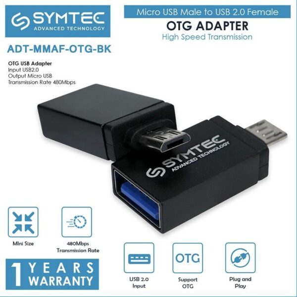 SYMTEC Adapter OTG Micro USB Male To USB 2.0 Female - High Speed Transmission